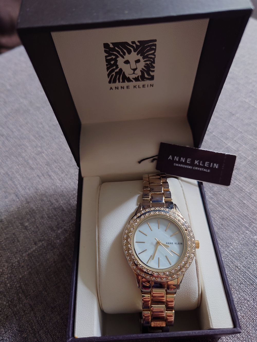 Ann Klein Watch Swarovski Crystals,Mother Of Pearl Dial,100 Foot Water Resistant